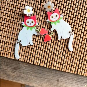 Cute Cat Earrings with Floral Detail